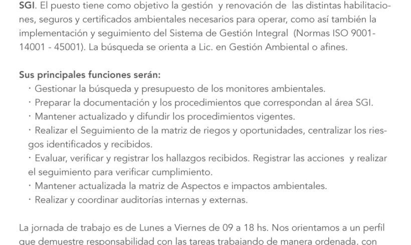 Búsqueda laboral para Marco Regulatorio-SGI (Castelar) Búsqueda laboral para Marco Regulatorio-SGI (Castelar)